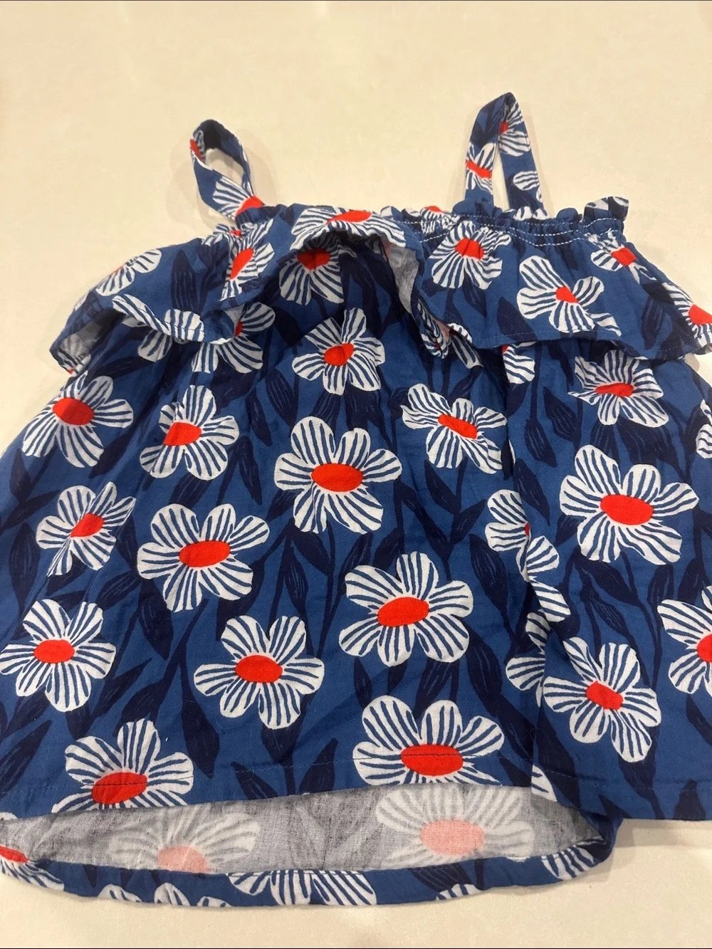 Hanna Andersson Navy Floral Tank Top with White & Red Flowers